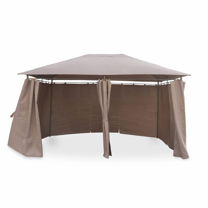 Tonnelle 3x4 m - Divio - Toile taupe - Pergola avec rideaux. tente de jardin. barnum. chapiteau. réception