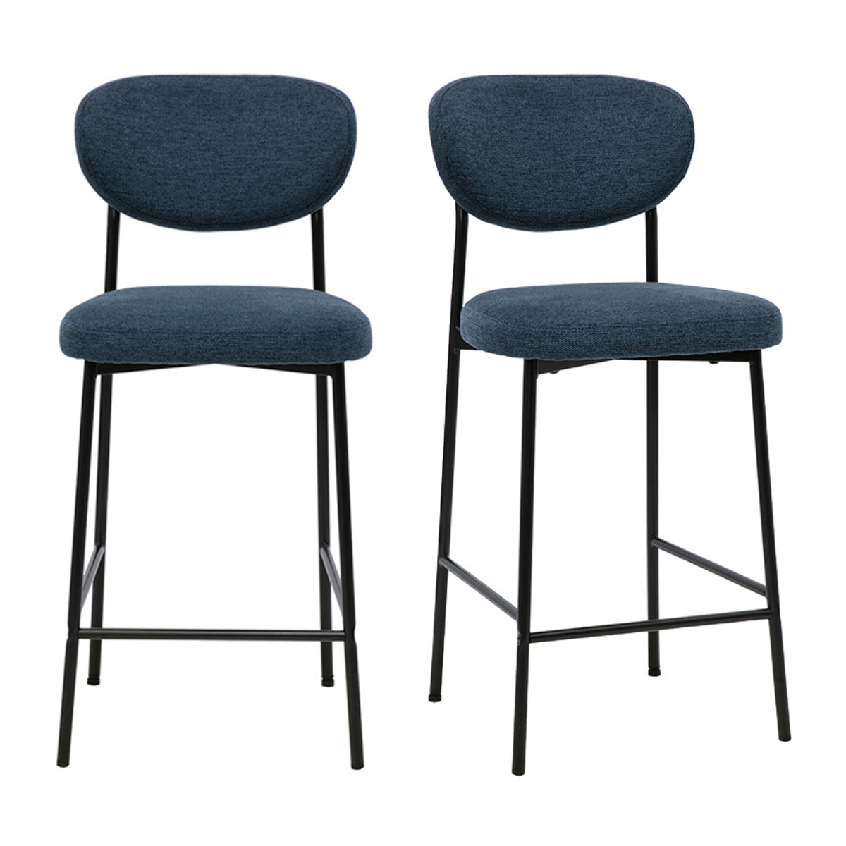 Tabourets de bar fixes en tissu effet velours texturé bleu foncé H65 cm (lot de 2) BREKA