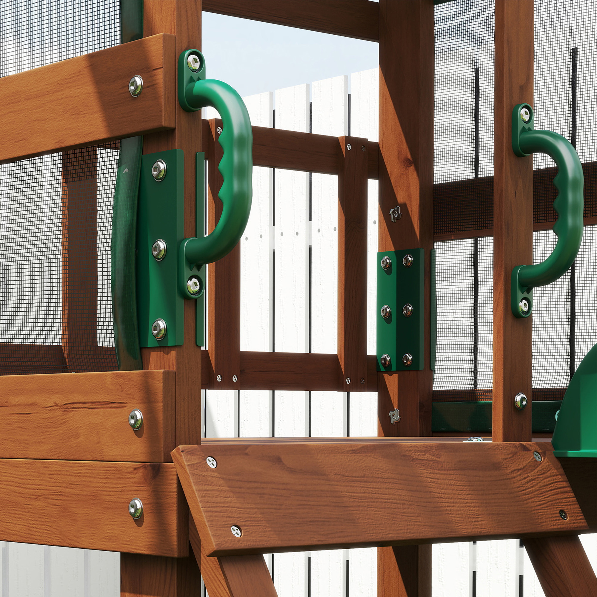 Aire de jeux bois 3,15 m toboggan 2 balançoires mur d'escalade toit toile vert