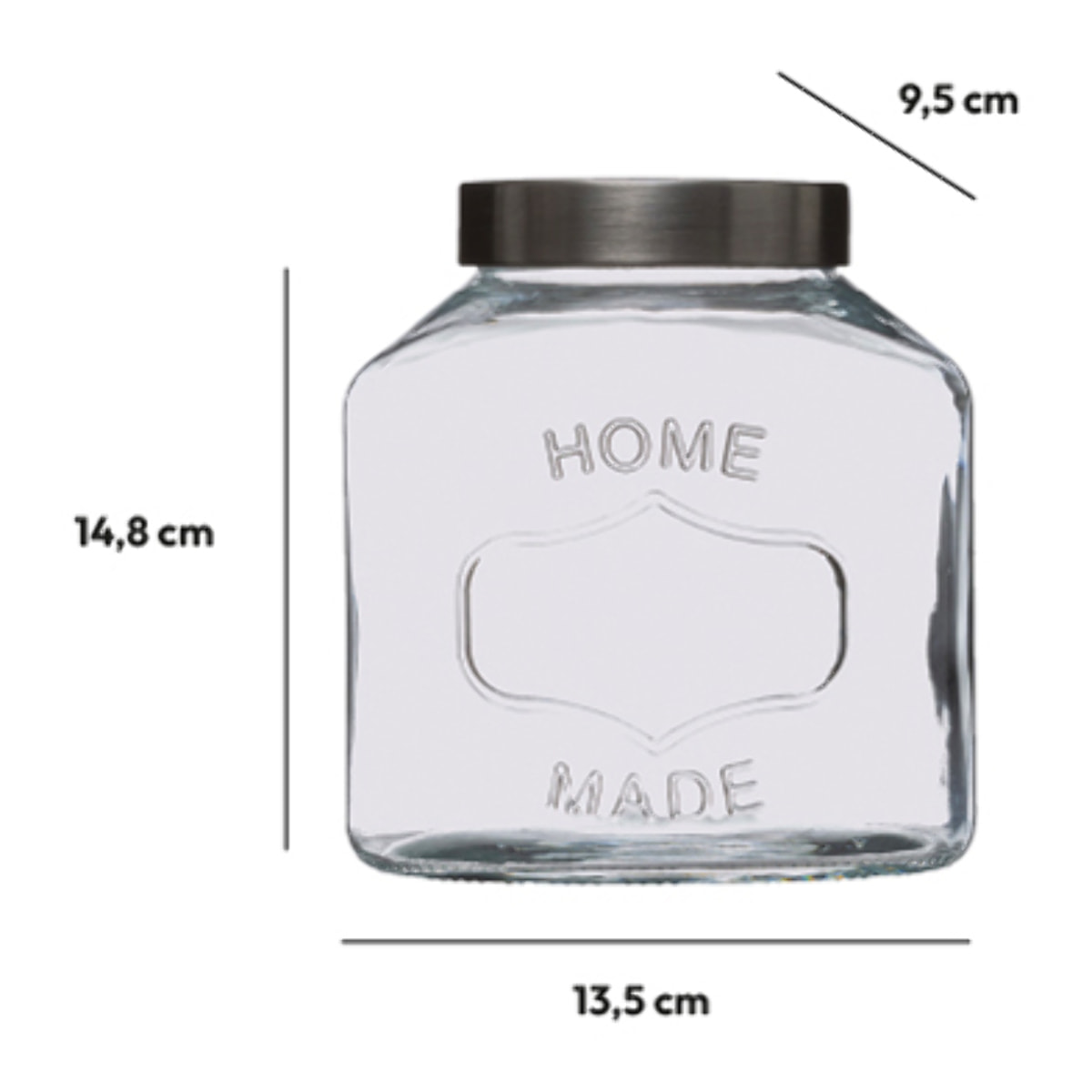 Bocal verre couvercle inox 1L