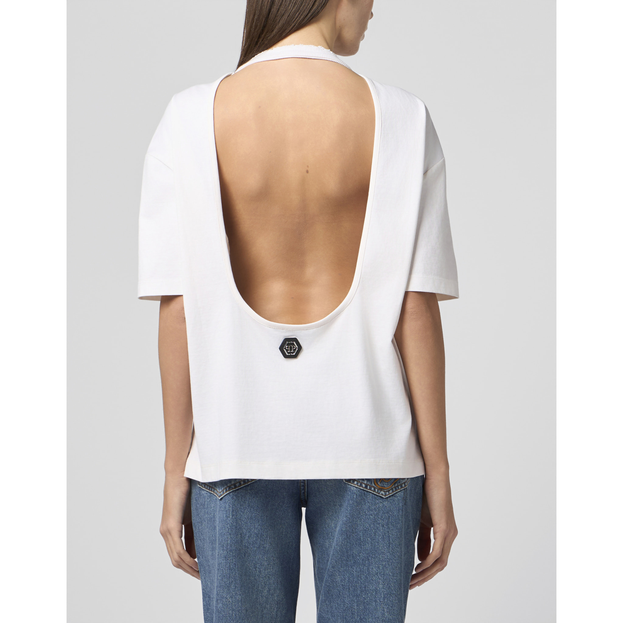 PHILIPP PLEIN Open Back Man Fit T-Shirt Flamingo Crystals