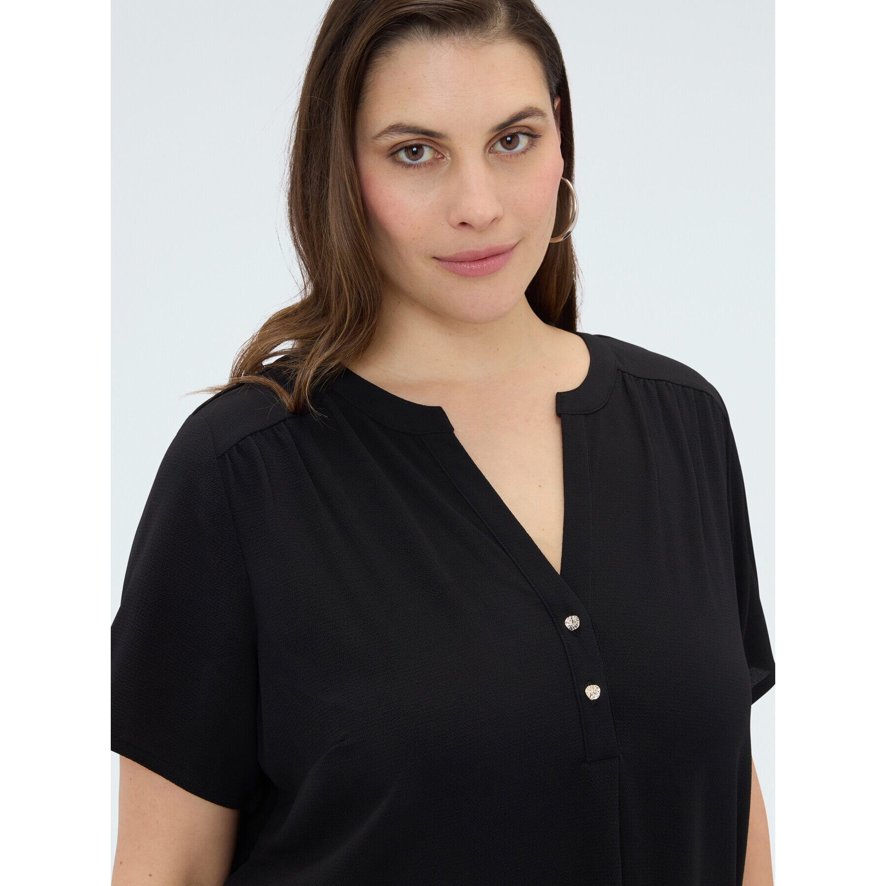 Fiorella Rubino - Camiseta de mezcla de lyocell con botones - Negro