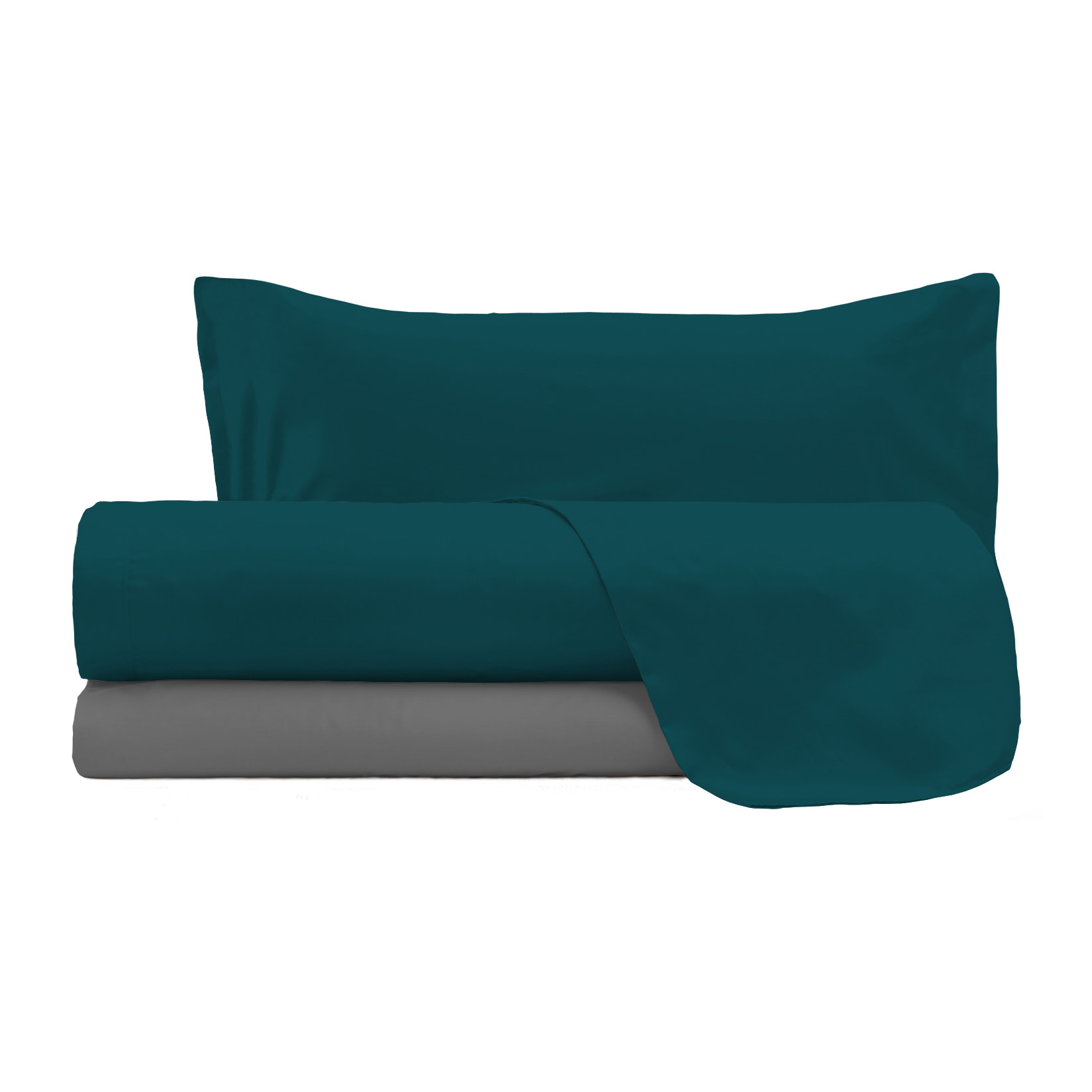 COMPLETO LETTO NATURAL COLOUR MADE IN ITALY COTONE-VERDE PETROLIO/FUMO PIAZZA E MEZZA