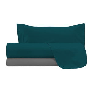 COMPLETO LETTO NATURAL COLOUR MADE IN ITALY COTONE-VERDE PETROLIO/FUMO PIAZZA E MEZZA