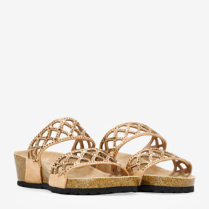 Sandalias de cuña marrones con brillantes