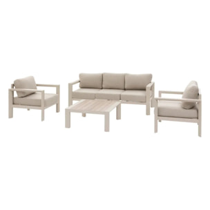 Salon de jardin "Évasion" argile & lin 5 places en oléfine et aluminium