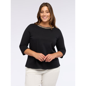 Fiorella Rubino - T-shirt in jersey con catena sullo scollo - Nero