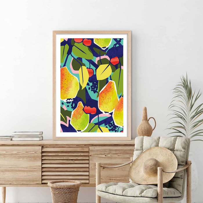 Poster arbre coloré Affiche + cadre en bois - Chêne