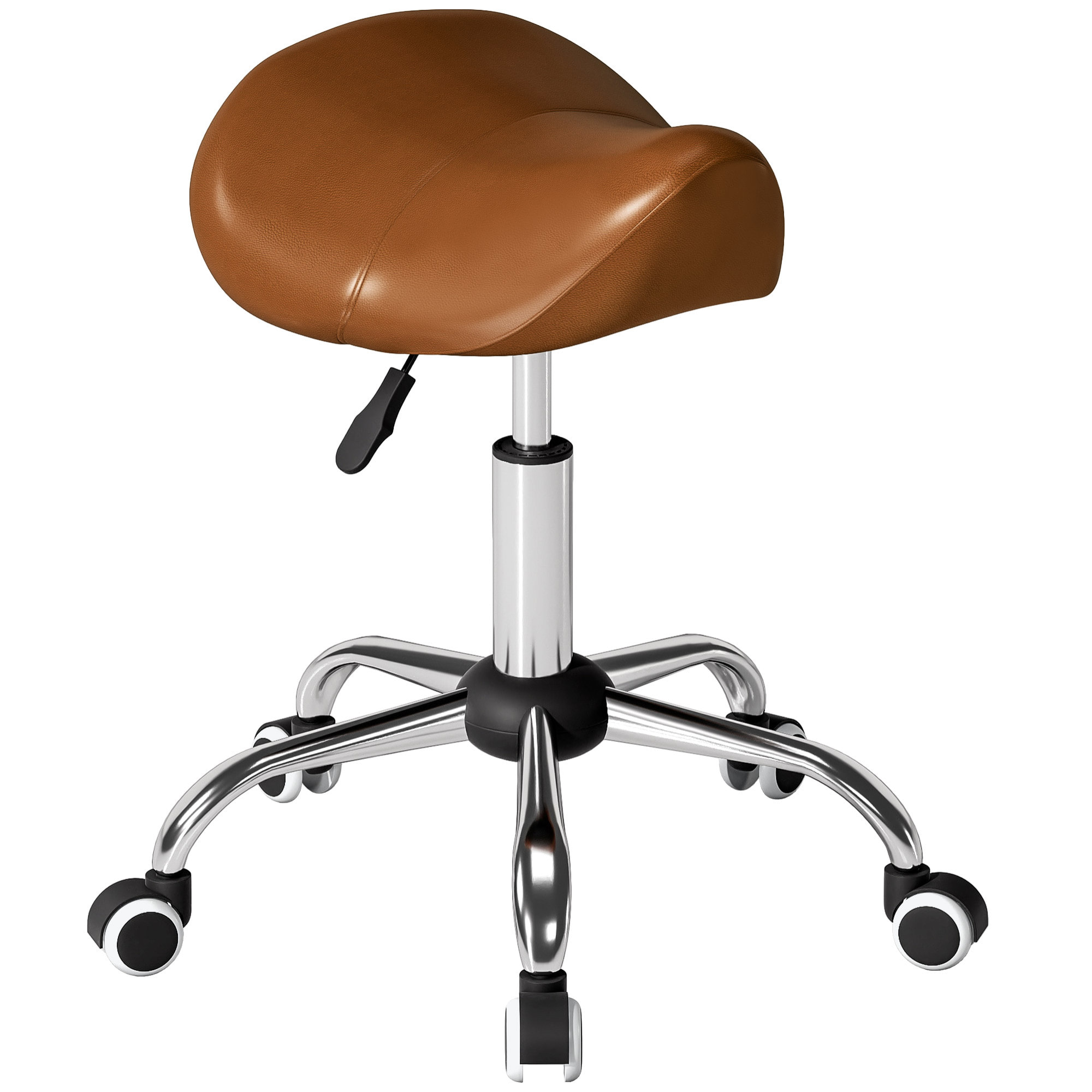 Tabouret de massage tabouret selle ergonomique pivotant 360° hauteur réglable revêtement synthétique marron chromé