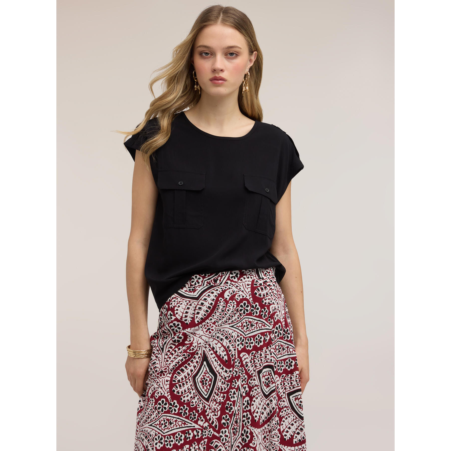 Motivi - Blusa in viscosa con tasche - Nero