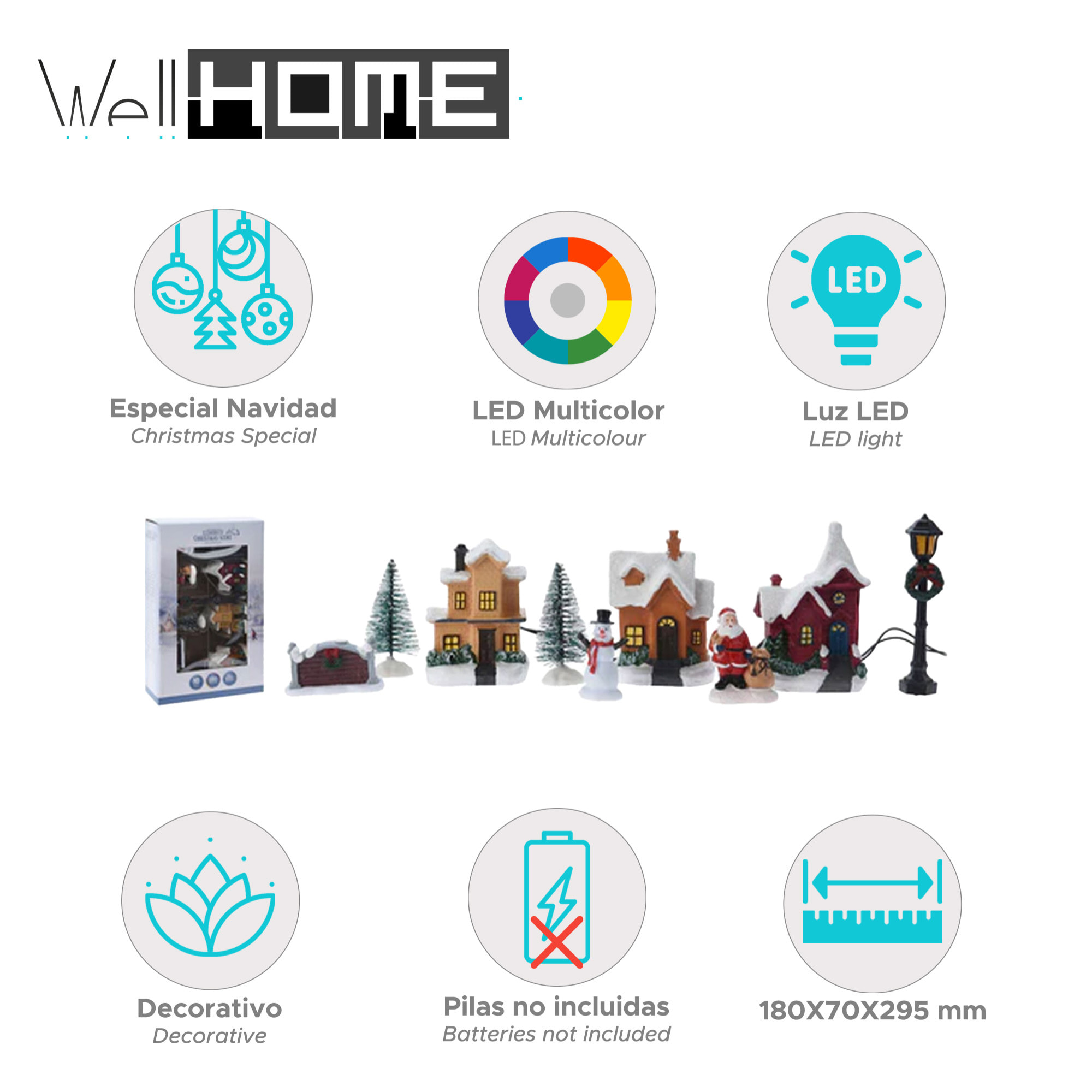 Conjunto de 10 piezas de paisaje navideños con iluminación led