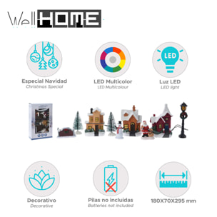 Conjunto de 10 piezas de paisaje navideños con iluminación led