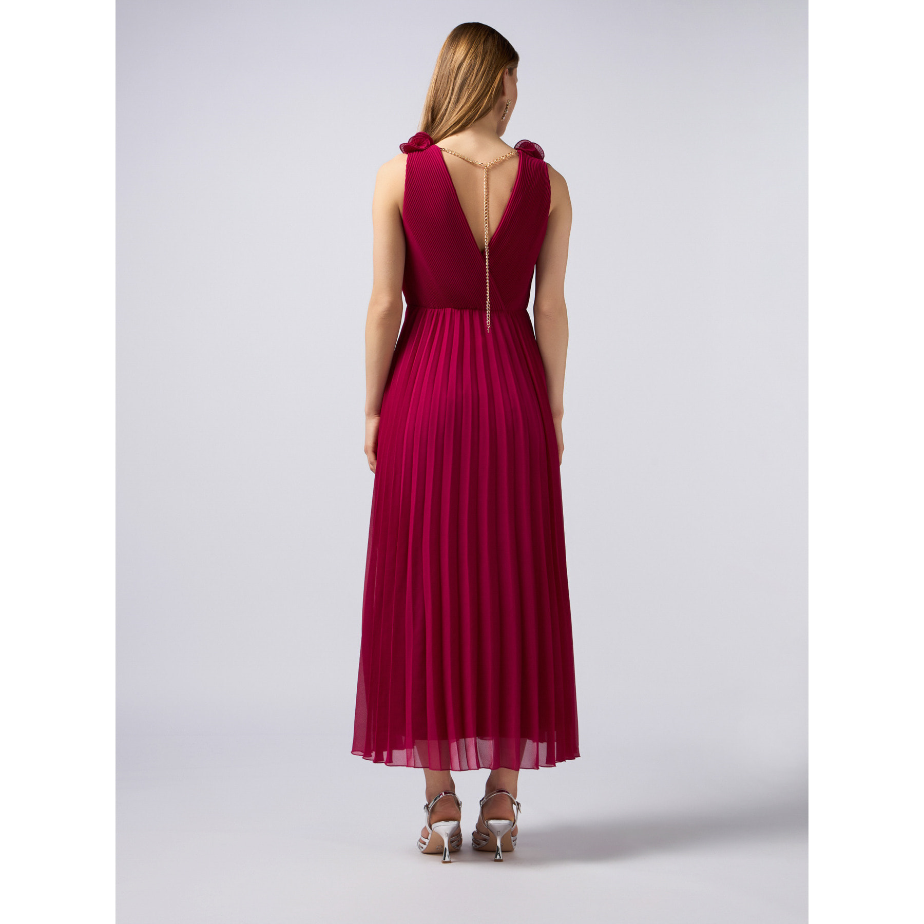 Oltre - Vestito lungo plissé con rouche - Fucsia