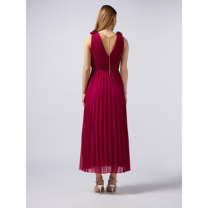 Oltre - Vestito lungo plissé con rouche - Fucsia