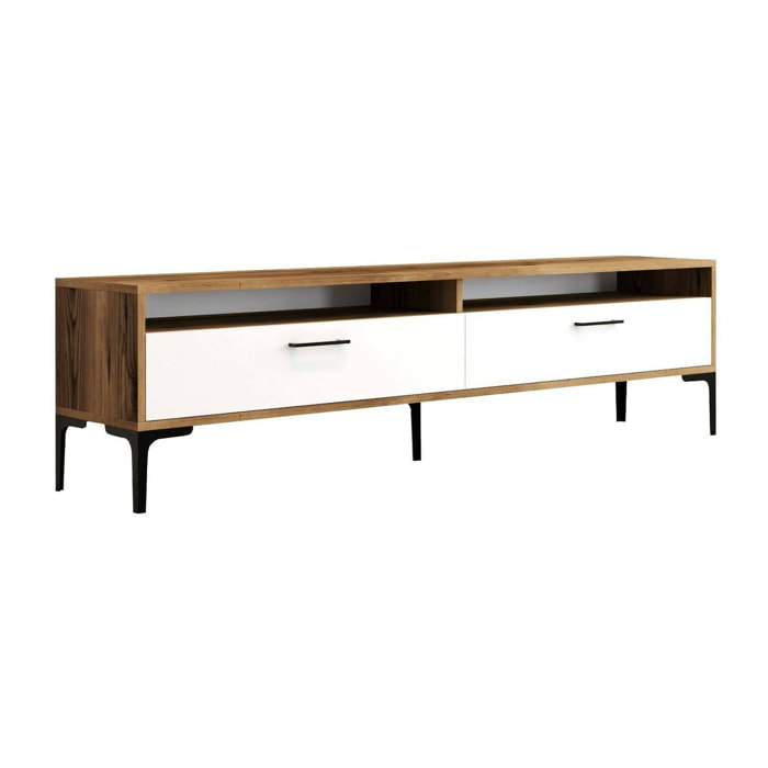 Mobile porta TV Angiari, Credenza da soggiorno, Armadio basso per TV, Base parete attrezzata, 47x35h180 cm, Noce e Bianco