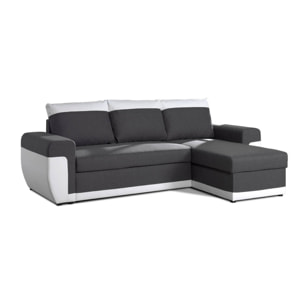 Milan - Canapé d'angle réversible - 4 places - Convertible avec coffre - En simili et tissu - Blanc / Gris