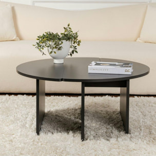 Table basse ronde noire effet bois - design puzzle MARFA