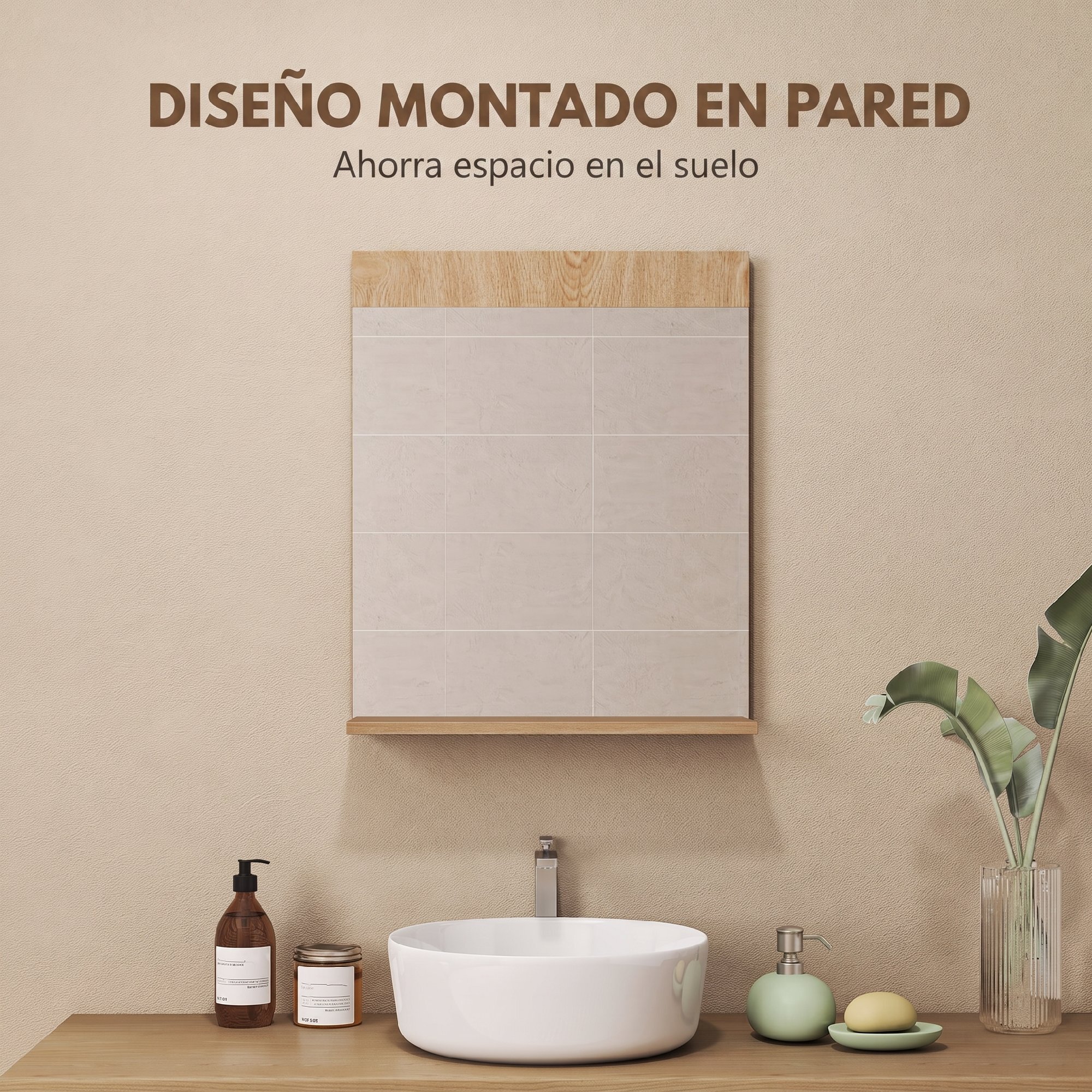 Espejo de Baño Espejo de Pared con Estante Abierto Espejo para Entrada Pasillo 50x12x60 cm Roble