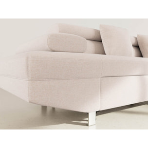 Margaux - Canapé d'angle droit 5 places convertible avec coffre et têtières réglables en velours texturé - Beige