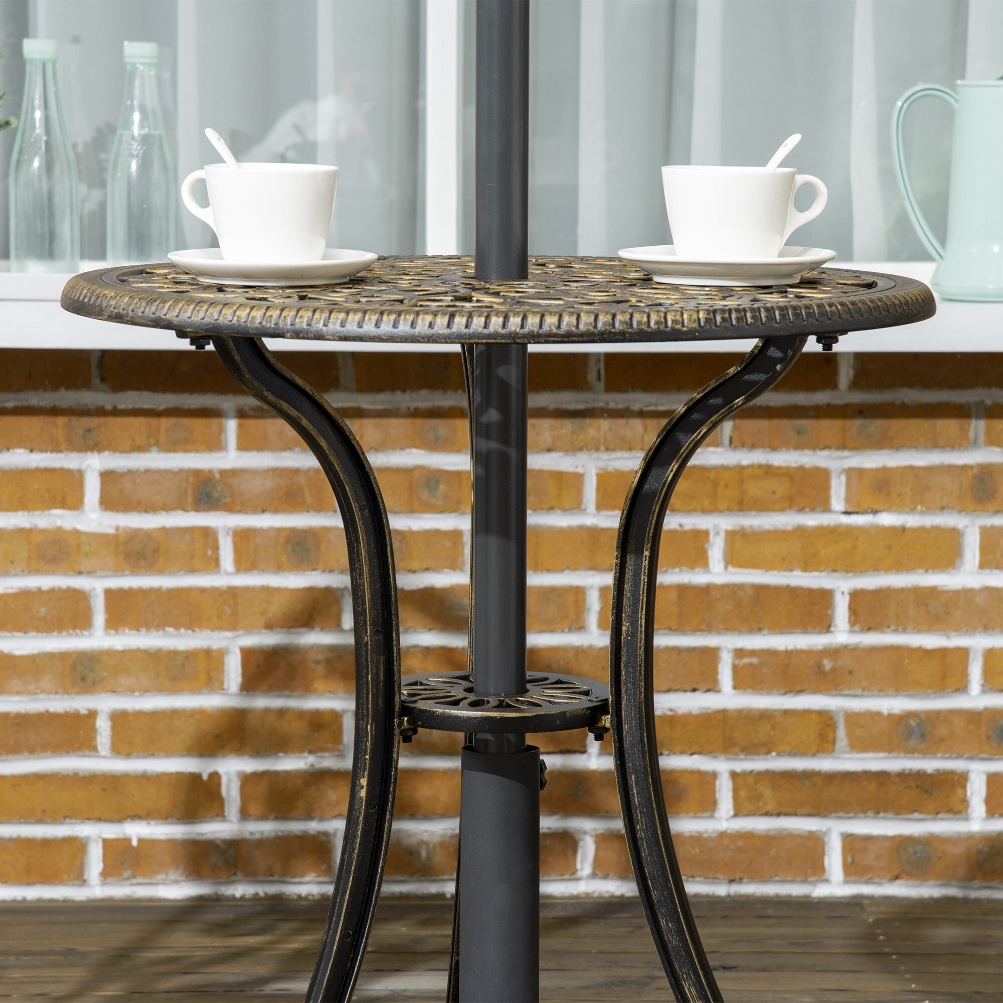 Ensemble bistrot de jardin 2 personnes 3 pièces aluminium aspect fer forgé bronze vieilli