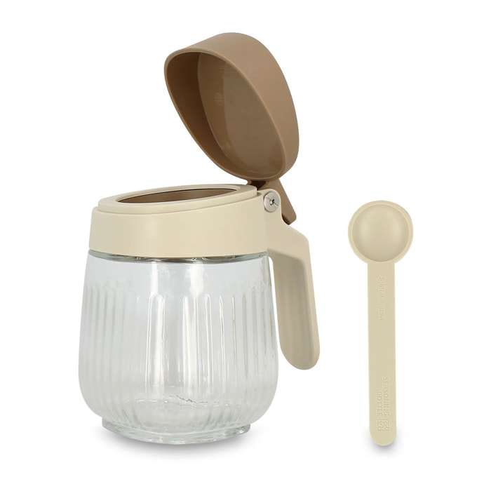Bocal à épices 38cl en polypropylène crème et verre