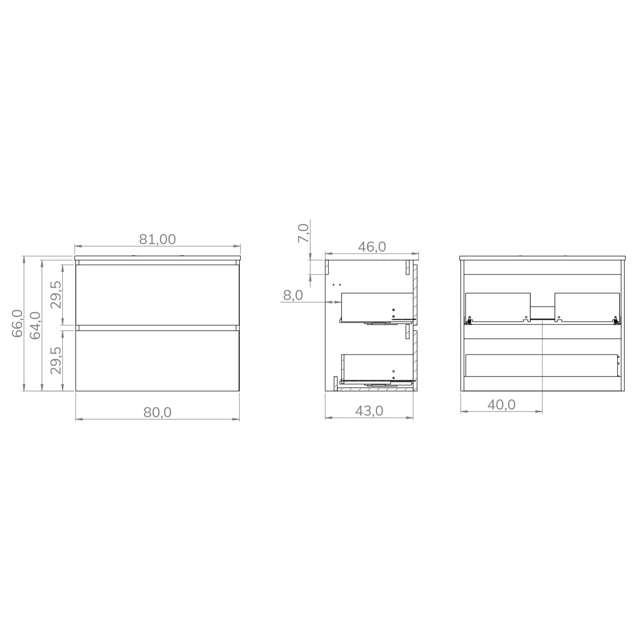 Conjunto de Baño Kaji | Mueble de Baño Suspendido | 80 cm Blanco| Dos Cajones | Lavabo Encastrado | No incluye Espejo | Alday