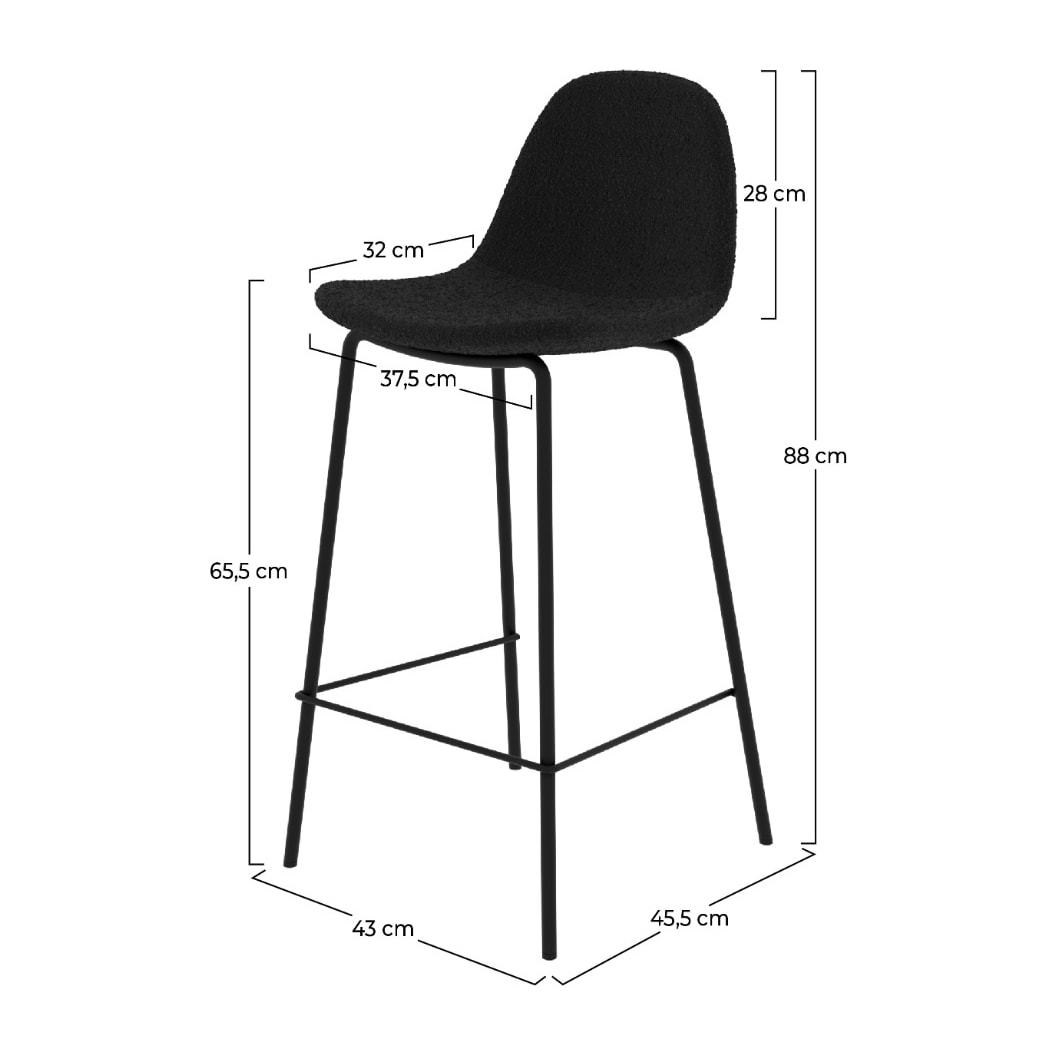 Lot de 2 chaises pour îlot central 65.5 cm en tissu bouclette noir - Henrik