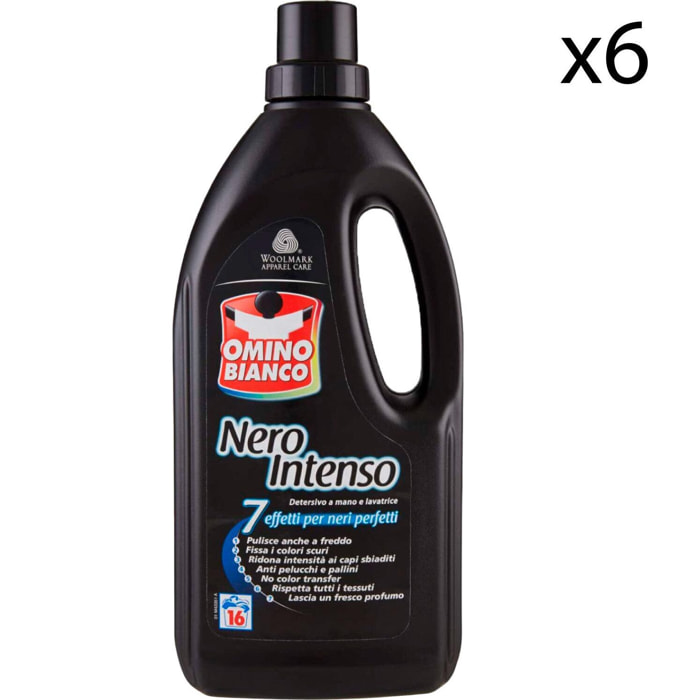 6x Omino Bianco Nero Intenso Detersivo Liquido Per Lavaggi a Mano o in Lavatrice - 6 Flaconi da 1 Litro