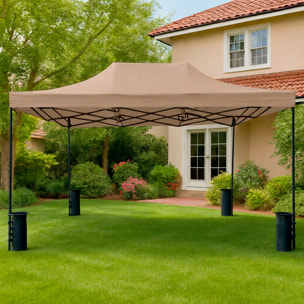 Gazebo Professionale 3x4.5 M Richiudibile Automatico In Acciaio E Telo Oxford 1200D PVC Impermeabile Anti UV Struttura a Fisarmonica e Sacche Tortora