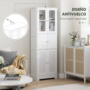 Columna de Baño Mueble Auxiliar de Baño con 6 Puertas Estantes Ajustables Antivuelco Armario de Baño Moderno 60x30x170,5 cm Blanco