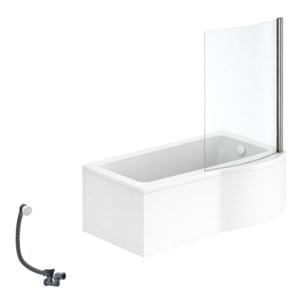 Pack baignoire bain douche 150 x 80 cm droite Connect Air + tablier + pare bain fixe + vidage Blanc