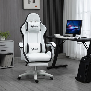 Chaise de bureau gaming - inclinable, pivotant, réglable - coussins lombaires têtière inclus - noir blanc