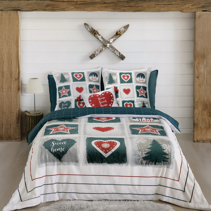Parure housse de couette 100% coton 3pcs home sweet home