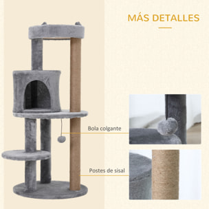 Árbol Rascador para Gatos de 104 cm Rascador para Gatos con Plataformas Refugio Postes de Sisal y Bola Colgante 48x48x104 cm Gris