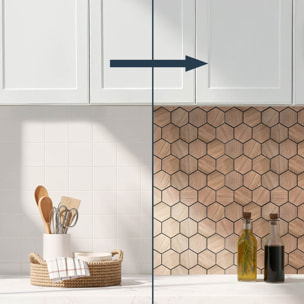 Crédence adhésive murale 3D  - Effet carrelage hexagonal 4 pièces - Naturel