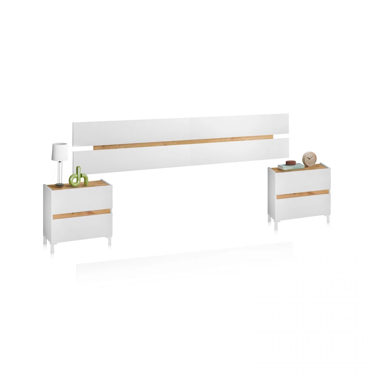 Cabecero con mesitas Ezra Blanco Artik (Blanco Mate) - Roble Nodi