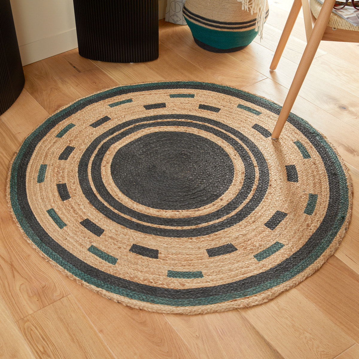 Tapis "Malakite" jute noir D120cm
