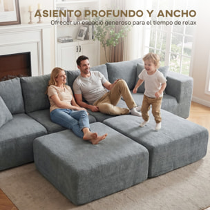 Sofá Modular en Forma de U, Sofá de Esquina Seccional de 4 Plazas con 2 Taburetes, Almohadas, Reposabrazos Anchos, sin Montaje, Asientos Amplios y Profundos, Tapizado en Terciopelo, Gris Oscuro