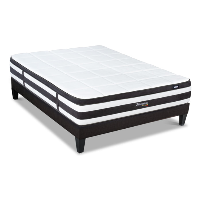 Ensemble 2 places Matelas Ressorts ensachés Fontainebleau avec sommier en bois