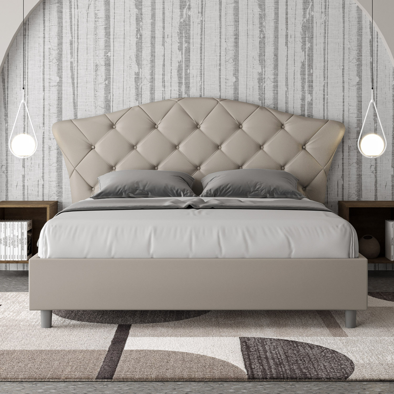 Letto contenitore imbottito 160x200 similpelle tortora Langre