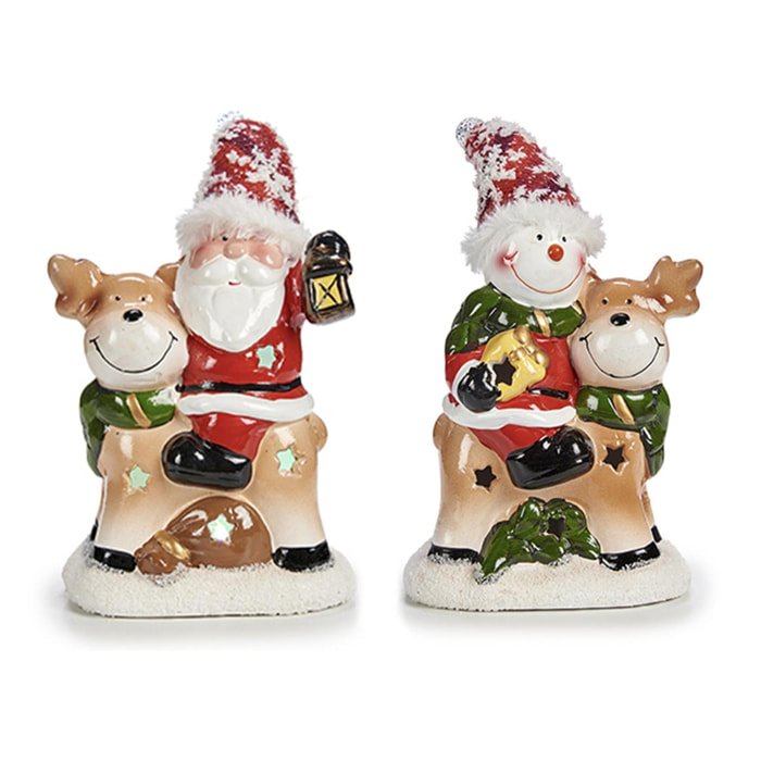 Confezione da 2 personaggi Babbo Natale e pupazzo di neve.