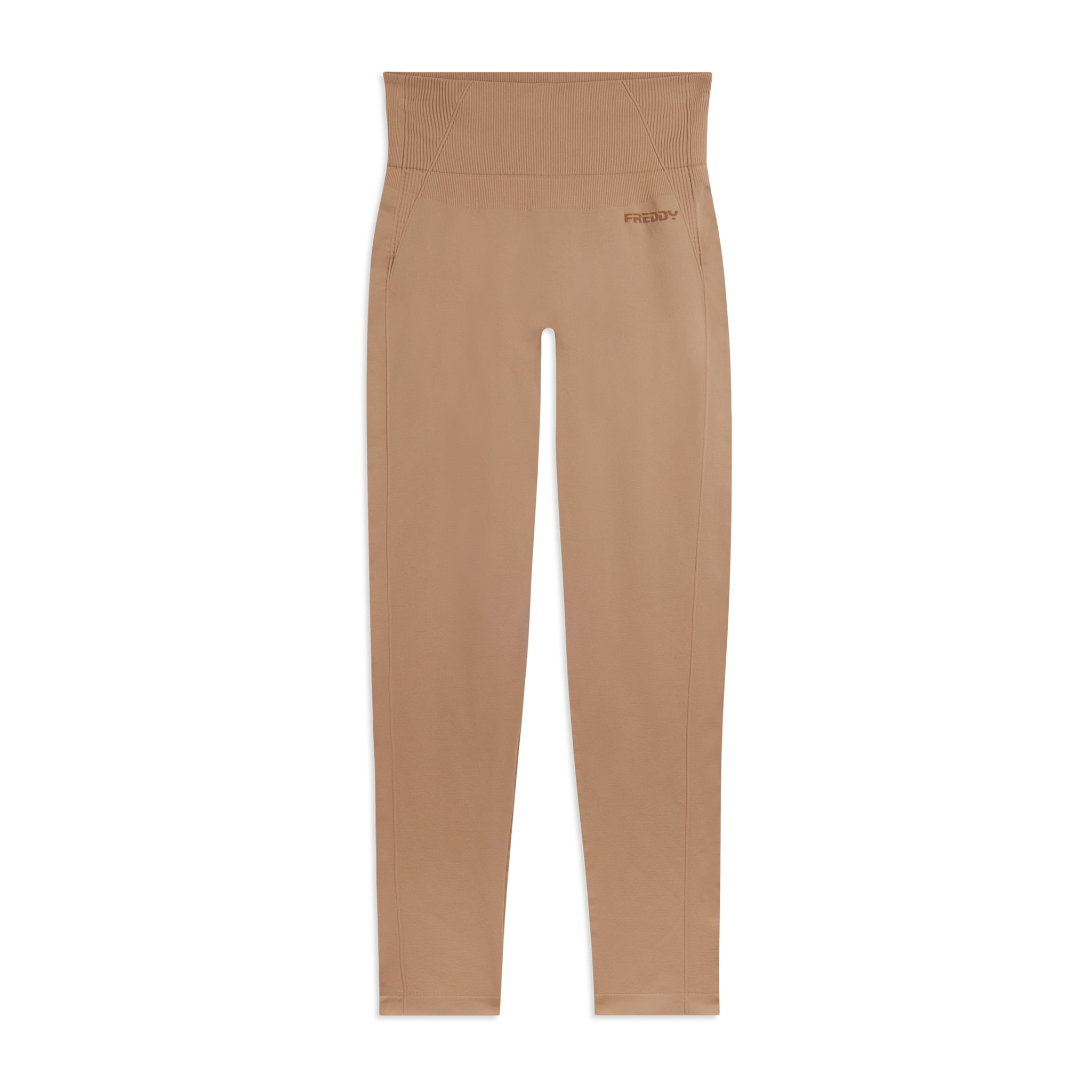 Leggings Seamless 7/8 con Vita Alta e Inserti in Costina