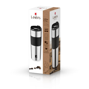 Taza de Viaje 460ml en Acero inoxidable y silicona Negro LOVERS Bergner