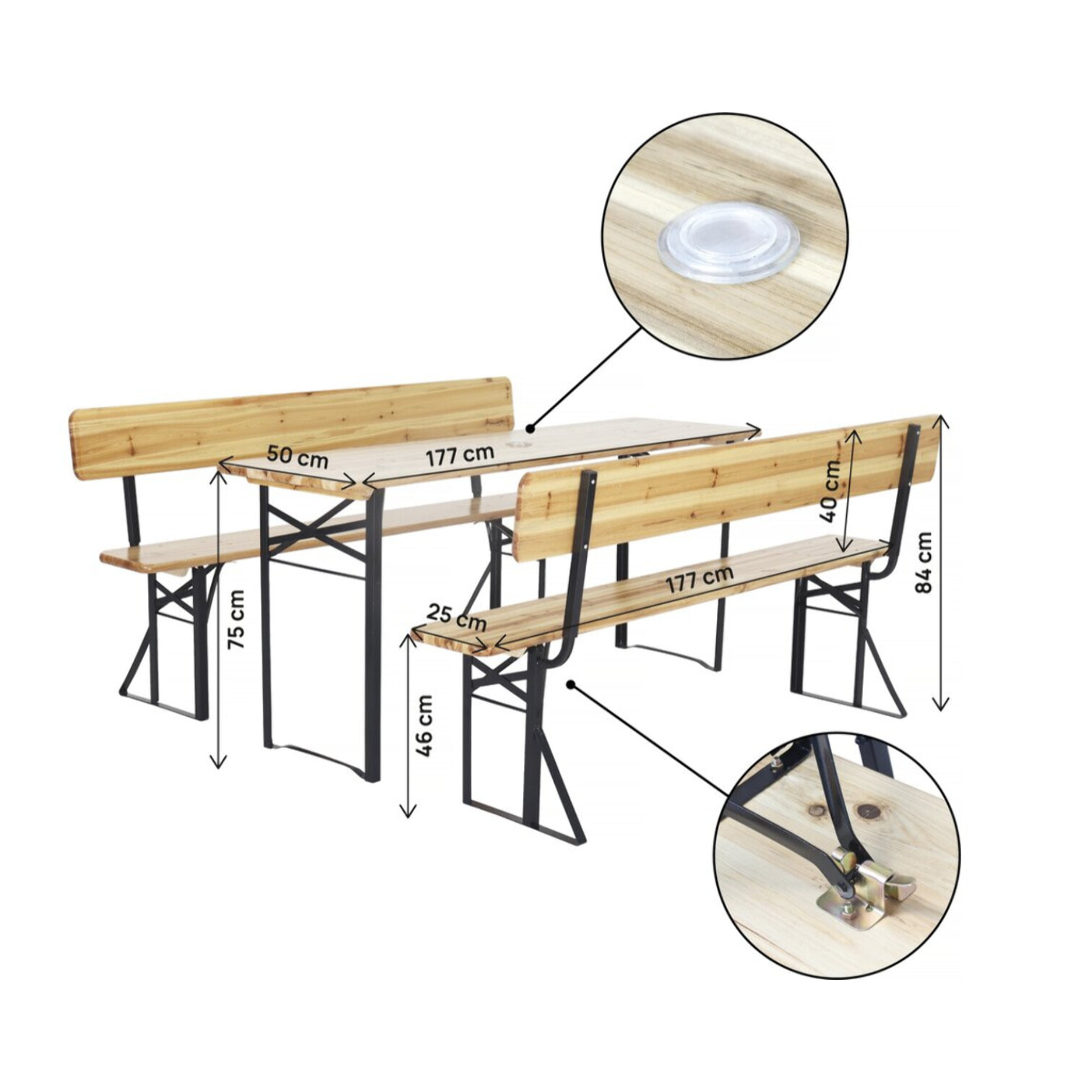 Salon de jardin set brasserie en bois avec dossier "Lisbonne" - 180 cm - Marron