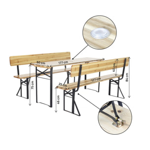 Salon de jardin set brasserie en bois avec dossier "Lisbonne" - 180 cm - Marron