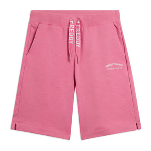 Pantaloni Corti con Spacchi Laterali in Tessuto Fiammato