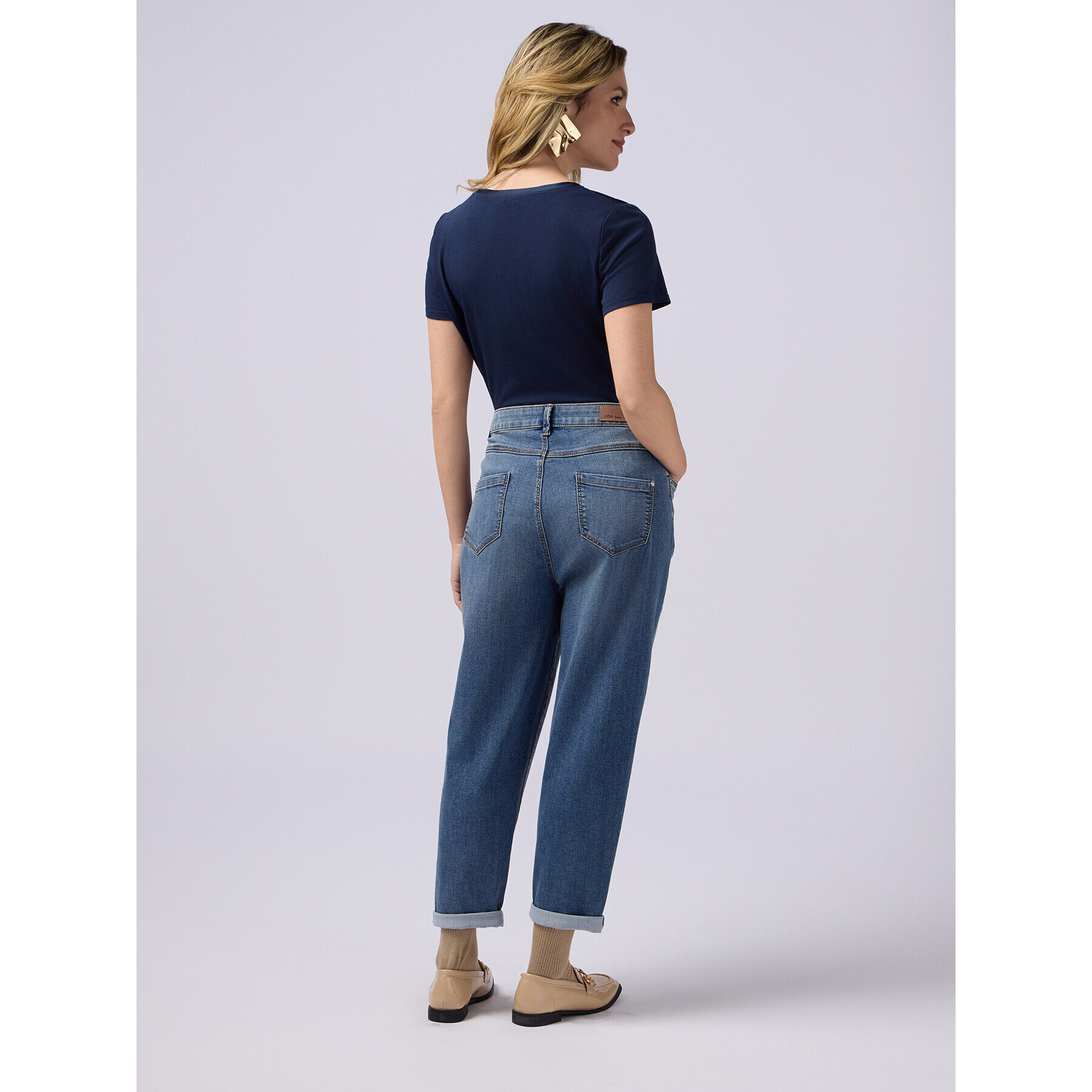 Oltre - Jeans boyslim con bottone gioiello - Azzurro