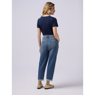 Oltre - Jeans boyslim con bottone gioiello - Azzurro