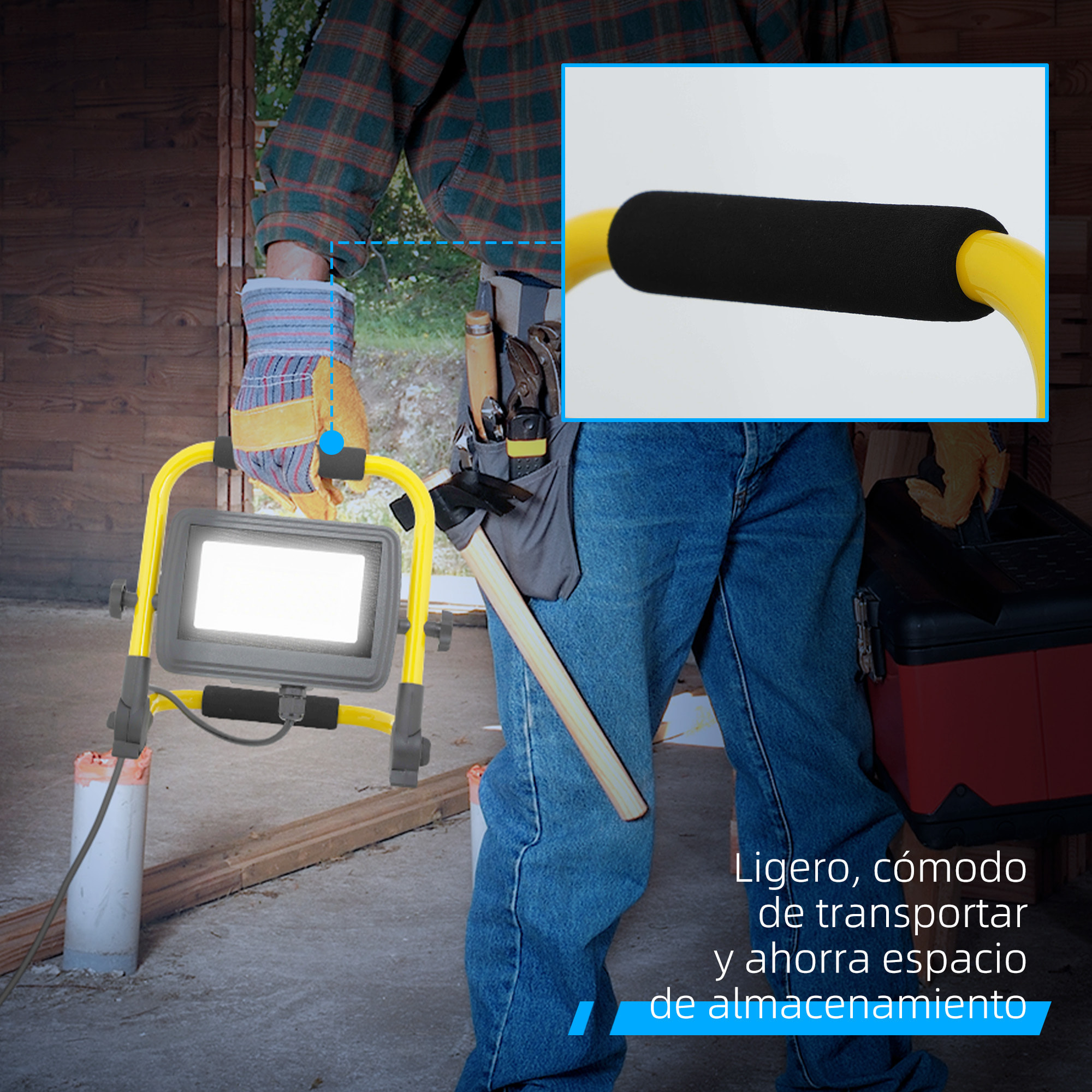 Foco LED con Cabezas y Soporte Ajustables 50€¯W 4250 Lúmenes IP65 6500K Foco Proyector Led Resistente a la Intemperie Portátil con Asa para Interior y Exterior Amarillo y Negro