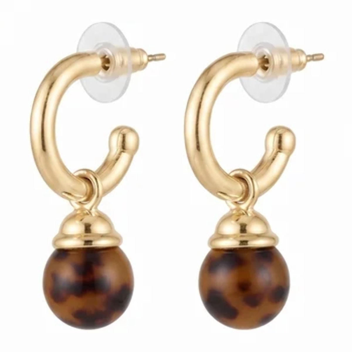 Pack aros pequeño y bola colgante dorado chapado y bolas en azul marino y jaspeado
